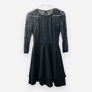 City Vibe Black 3/4 Sleeve Lace Mini Fit & Flare Dress size 1